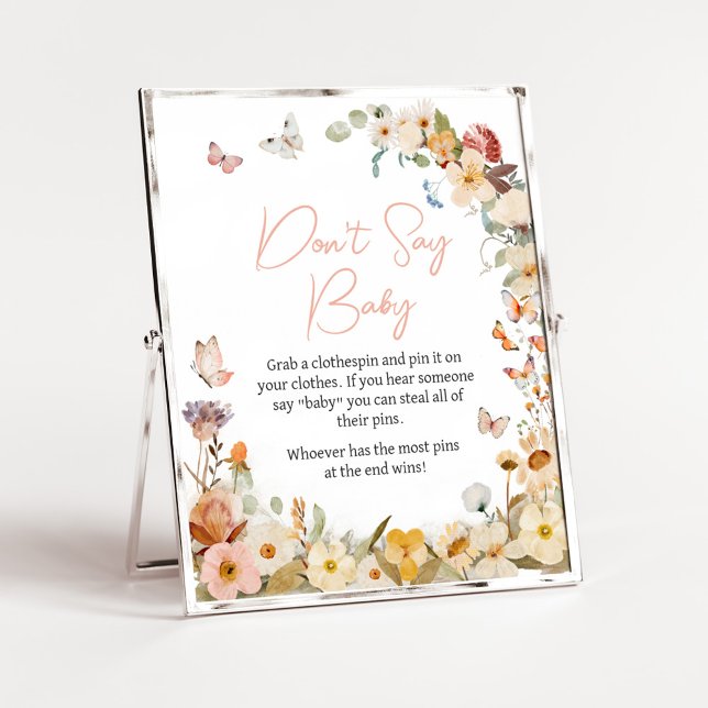 WildblomLittle Butterfly Säg inte Baby Poster (Little Butterfly Wildflower Baby Shower Don't Say Baby Sign)