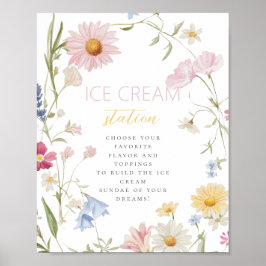Wildblomma 1:a födelsedag Ice Cream Station-tecken Poster