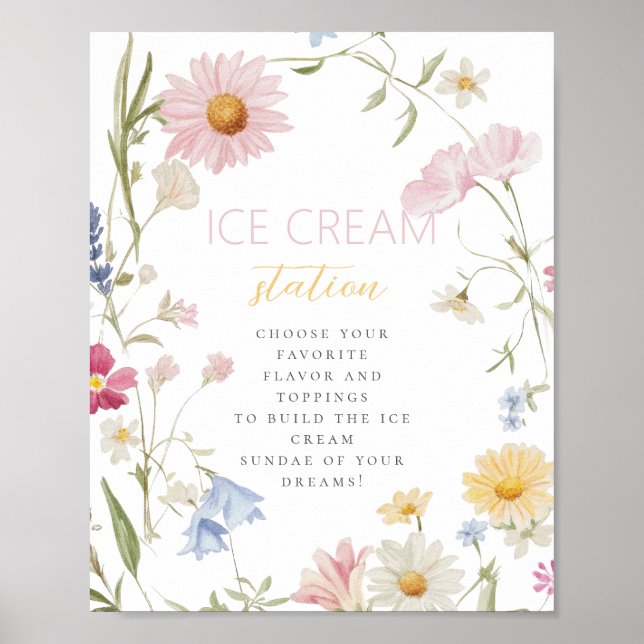 Wildblomma 1:a födelsedag Ice Cream Station-tecken Poster (Framsidan)