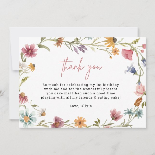 Wildblomma 1:a födelsedag - tack för dina kort (Framsida)