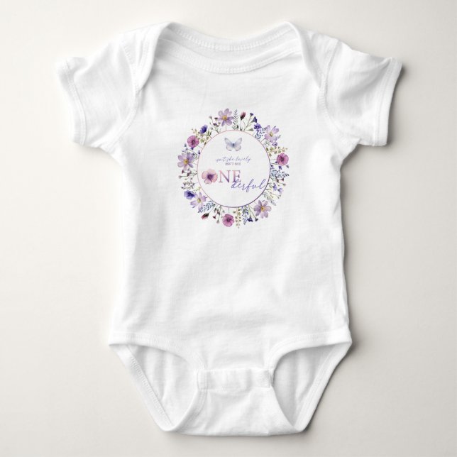 Wildblomma 1st Birthday Girl Baby Bodykostdräkt T Shirt (Framsida)