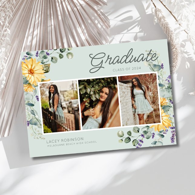 Wildblomma 3 Photo Girl High School Studenten Meddelande (Wildflower 3 Photo Girl High School Graduation Announcement)