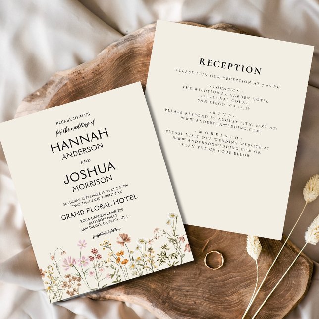 Wildblomma alla i en färgfull bröllopsinbjudan (Skapare uppladdad)