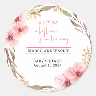 Wildblomma är på väg att Rosa Baby Shower Runt Klistermärke
