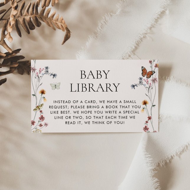 Wildblomma Baby Bibliotek, Bokar för Baby infognin Tilläggskort (Wildflower Baby Shower Baby Library Card Enclosure)