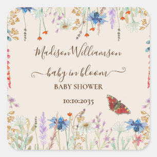 Wildblomma Baby i Baby i blomman Baby Shower Fyrkantigt Klistermärke