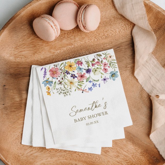 Wildblomma Baby i babyskor för blommor Pappersservett (Wildflower Baby In Bloom Baby Shower Napkins)