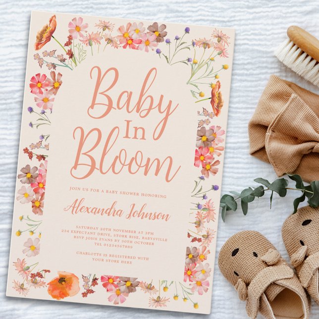 Wildblomma baby i blomman Fall Girl Inbjudningar (Boho chic wildflower baby shower invitation watercolor floral gender neutral fall invite)