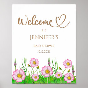 Wildblomma baby i blommans babydusch välkomnas poster