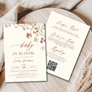 Wildblomma Baby i Bloom All in One Baby Shower Inbjudningar