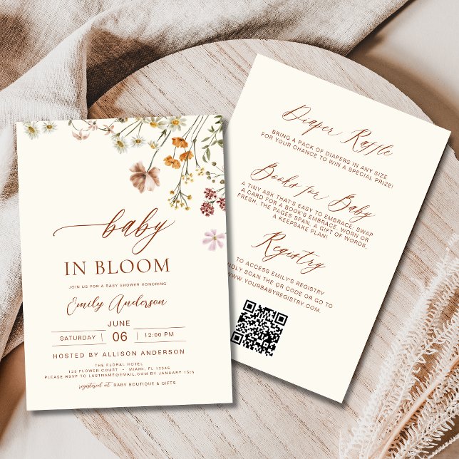 Wildblomma Baby i Bloom All in One Baby Shower Inbjudningar (Skapare uppladdad)