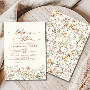 Wildblomma Baby i Bloom Baby Shower Beige Inbjudningar
