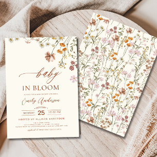 Wildblomma Baby i Bloom Baby Shower Beige Inbjudningar