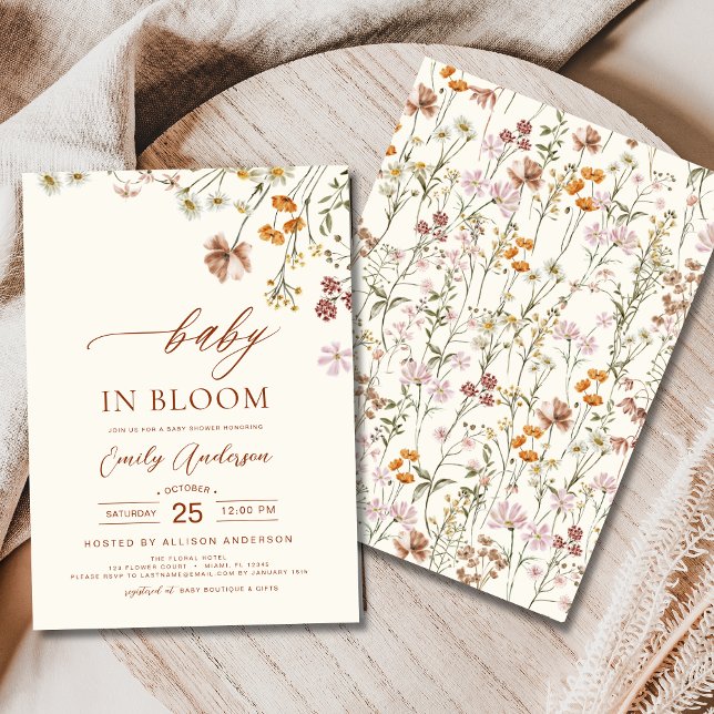 Wildblomma Baby i Bloom Baby Shower Beige Inbjudningar (Skapare uppladdad)