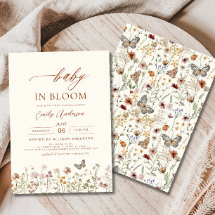 Wildblomma Baby i Bloom Baby Shower Beige Inbjudningar