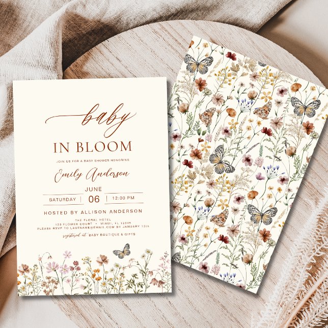 Wildblomma Baby i Bloom Baby Shower Beige Inbjudningar (Skapare uppladdad)