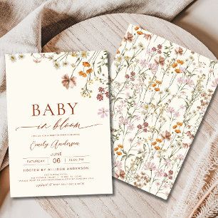 Wildblomma Baby i Bloom Baby Shower Beige Inbjudningar