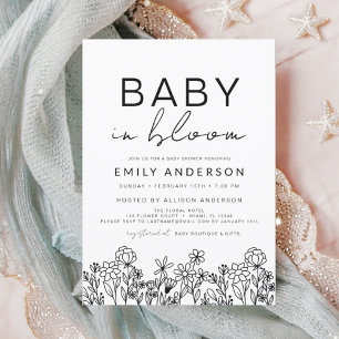 Wildblomma Baby i Bloom Baby Shower Black White I Inbjudningar