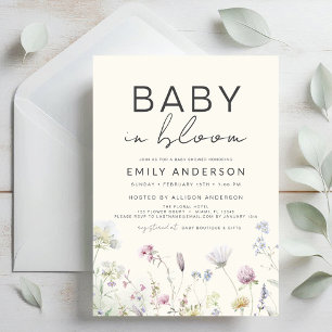 Wildblomma Baby i Bloom Baby Shower Boho Garden Inbjudningar