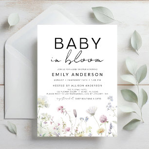 Wildblomma Baby i Bloom Baby Shower Boho Garden Inbjudningar