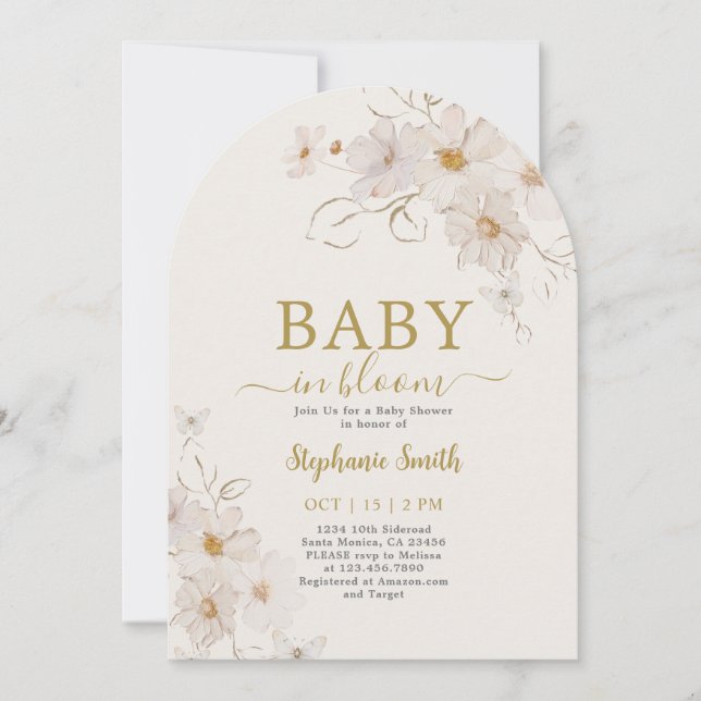 Wildblomma Baby i Bloom Baby Shower Girl Inbjudningar (Framsida)