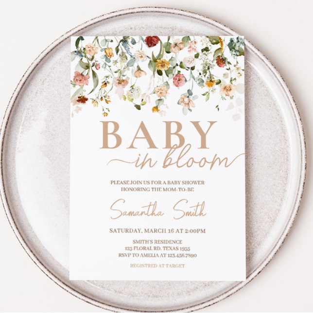 Wildblomma Baby i Bloom Baby Shower Inbjudningar (Boho Spring Floral Baby Shower Invitation)