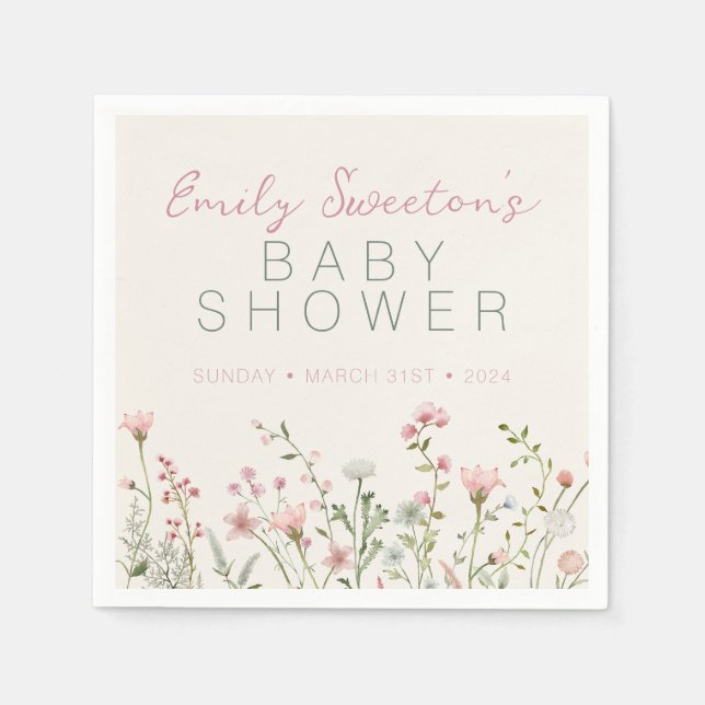 Wildblomma Baby i Bloom Baby Shower Pappersservett (Framsidan)