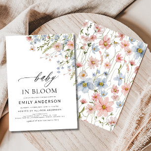 Wildblomma Baby i Bloom Baby Shower Rosa Blue Inbjudningar
