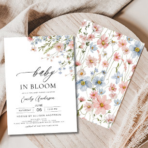 Wildblomma Baby i Bloom Baby Shower Rosa Blue Inbjudningar