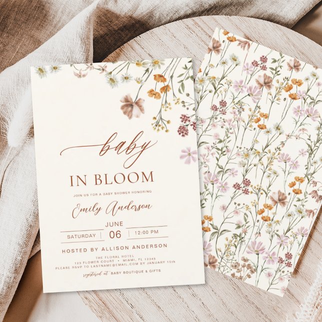 Wildblomma Baby i Bloom Baby Shower Terracotta Inbjudningar (Skapare uppladdad)