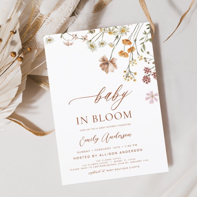 Wildblomma Baby i Bloom Baby Shower Terracotta Inbjudningar (Skapare uppladdad)