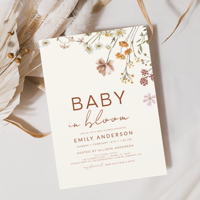 Wildblomma Baby i Bloom Baby Shower Terracotta Inbjudningar (Skapare uppladdad)