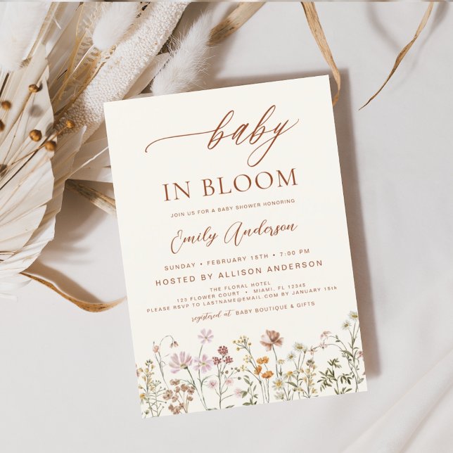 Wildblomma Baby i Bloom Baby Shower Terracotta Inbjudningar (Skapare uppladdad)