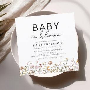Wildblomma Baby i Bloom Baby Shower Terracotta Inbjudningar