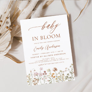 Wildblomma Baby i Bloom Baby Shower Terracotta Inbjudningar