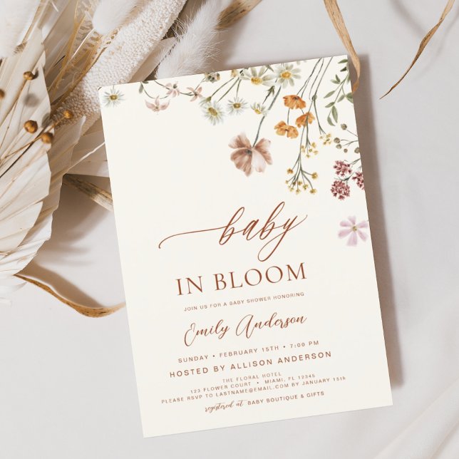 Wildblomma Baby i Bloom Baby Shower Terracotta Inbjudningar (Skapare uppladdad)