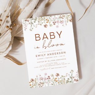 Wildblomma Baby i Bloom Baby Shower Terracotta Inbjudningar