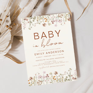 Wildblomma Baby i Bloom Baby Shower Terracotta Inbjudningar