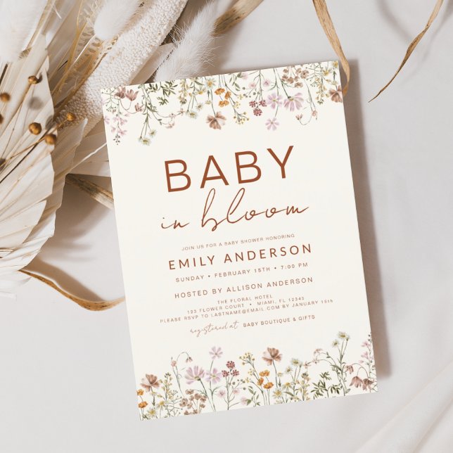Wildblomma Baby i Bloom Baby Shower Terracotta Inbjudningar (Skapare uppladdad)