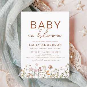 Wildblomma Baby i Bloom Baby Shower Terracotta Inbjudningar