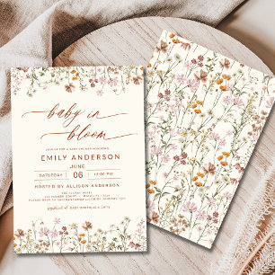 Wildblomma Baby i Bloom Baby Shower Terracotta Inbjudningar