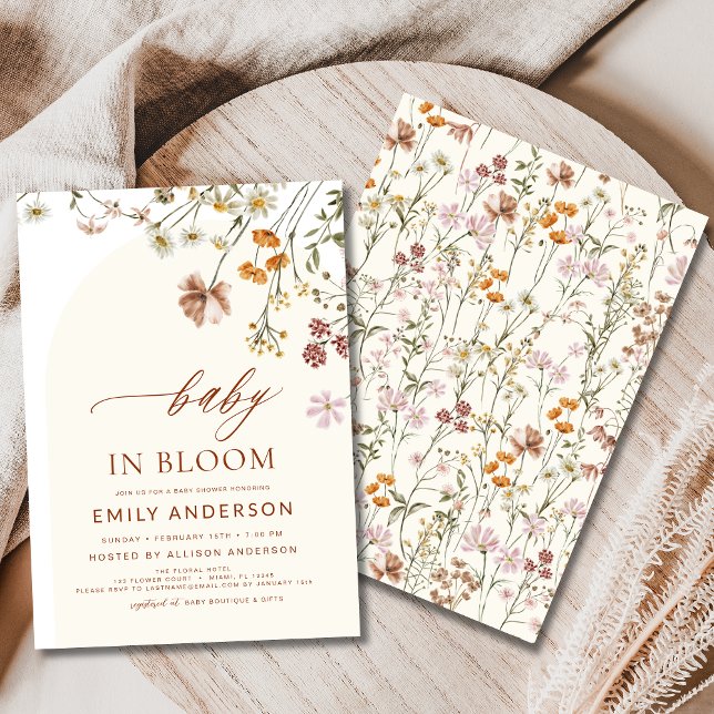 Wildblomma Baby i Bloom Baby Shower Terracotta Inbjudningar (Skapare uppladdad)