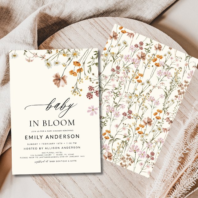 Wildblomma Baby i Bloom Baby Shower Terracotta Inbjudningar (Skapare uppladdad)