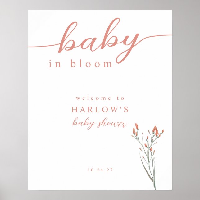 Wildblomma Baby i Bloom Baby Shower Välkomstskylt Poster (Framsidan)