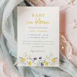 Wildblomma Baby i bloom babyinbjudan till babyutlö Inbjudningar