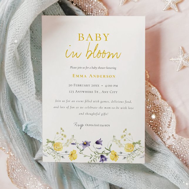 Wildblomma Baby i bloom babyinbjudan till babyutlö Inbjudningar (Skapare uppladdad)