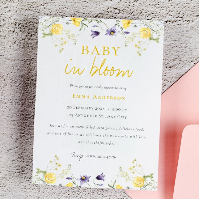 Wildblomma Baby i bloom babyinbjudan till babyutlö Inbjudningar (Skapare uppladdad)