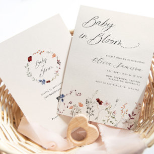 Wildblomma Baby i Bloom Blommigt Baby Shower Inbjudningar