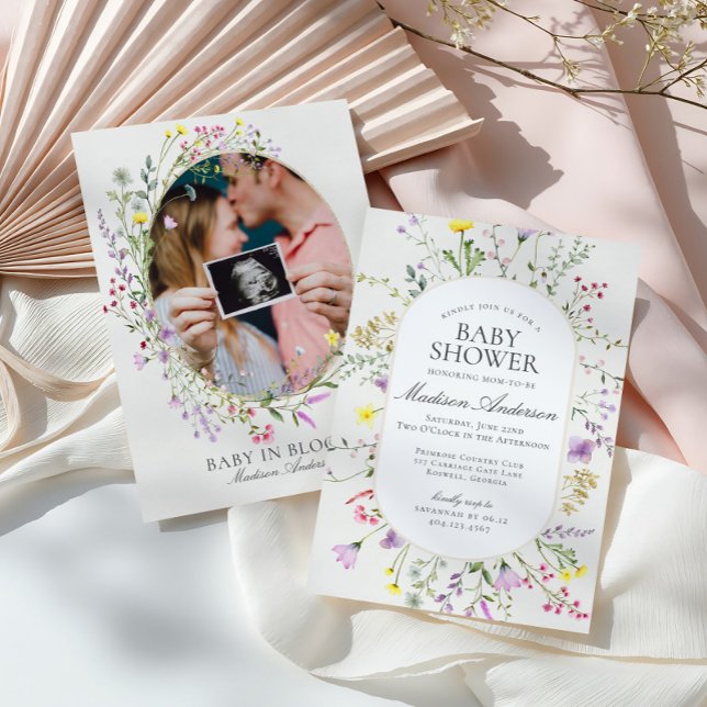 Wildblomma Baby i Bloom Blommigt Baby Shower Inbjudningar (Skapare uppladdad)