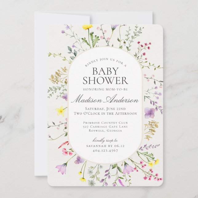 Wildblomma Baby i Bloom Blommigt Baby Shower Inbjudningar (Framsida)